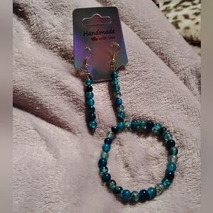 Handmade pretty dark blie dragons vein pair of dainty earrings and bracelet